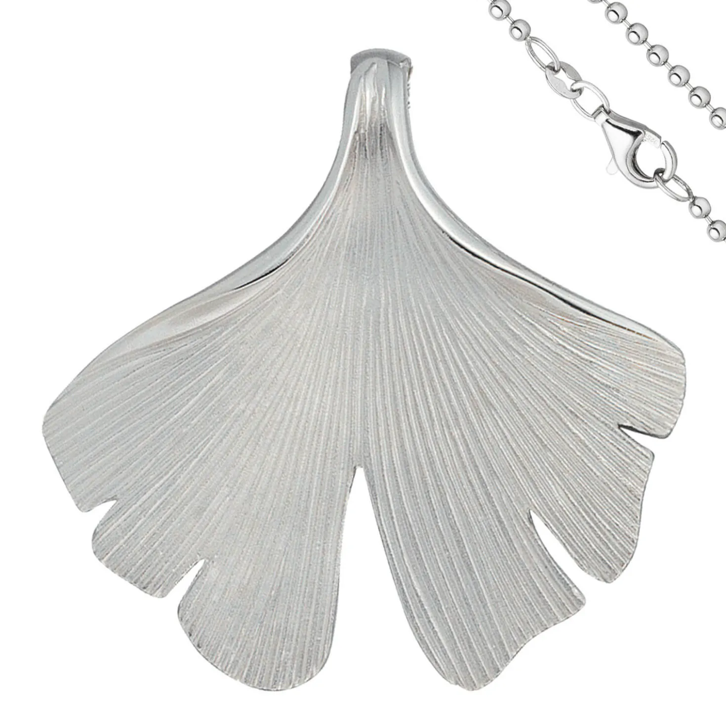 Anhänger mit Halskette Ginkgoblatt aus 925 Silber mattiert 50cm Ginko Ginkgo