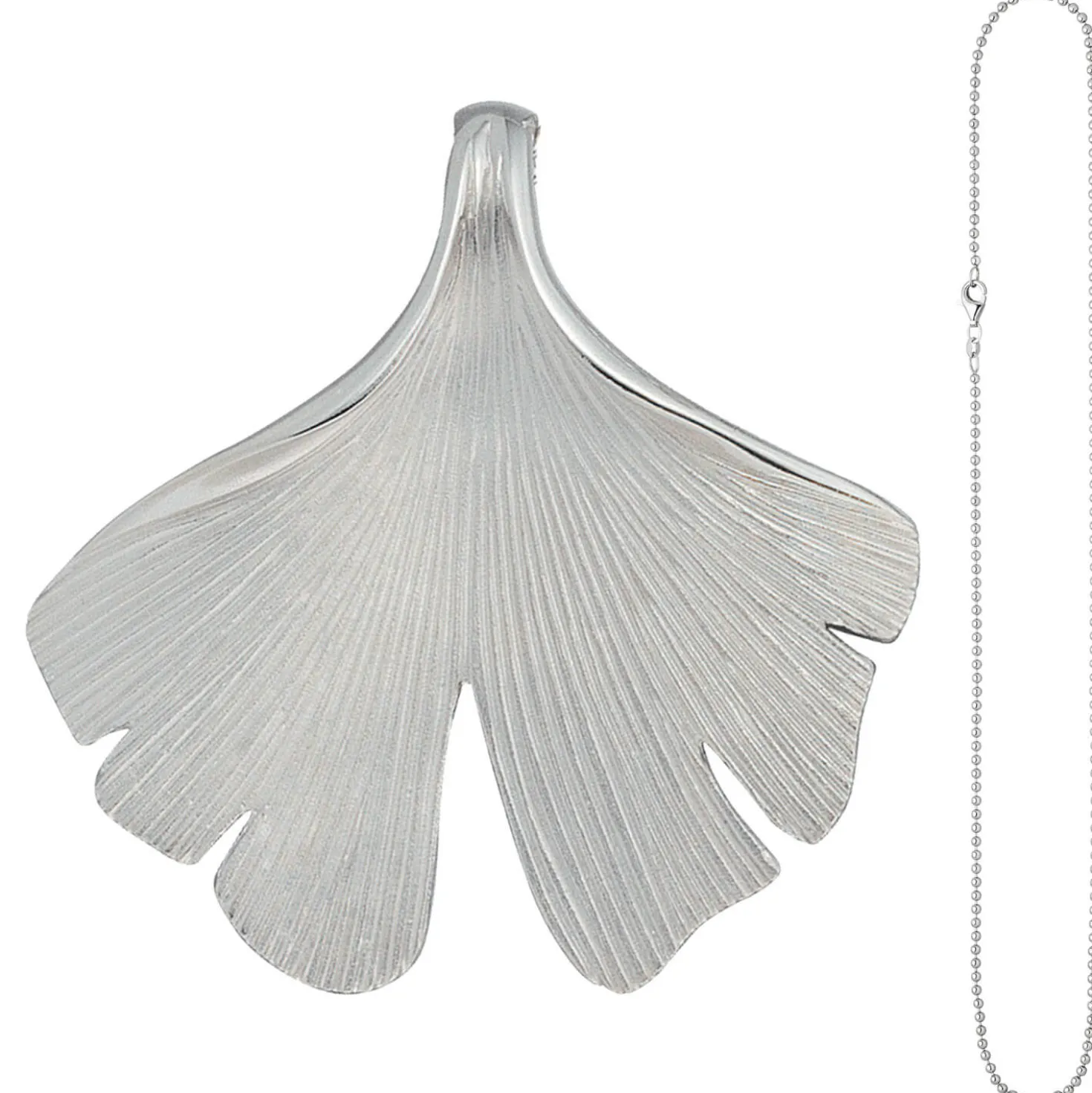 Anhänger mit Halskette Ginkgoblatt aus 925 Silber mattiert 50cm Ginko Ginkgo