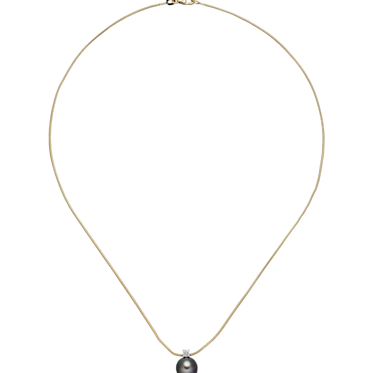 Anhänger mit Kette 42cm graue Tahiti-Perle & Diamant 0.08Ct & 585 Gold