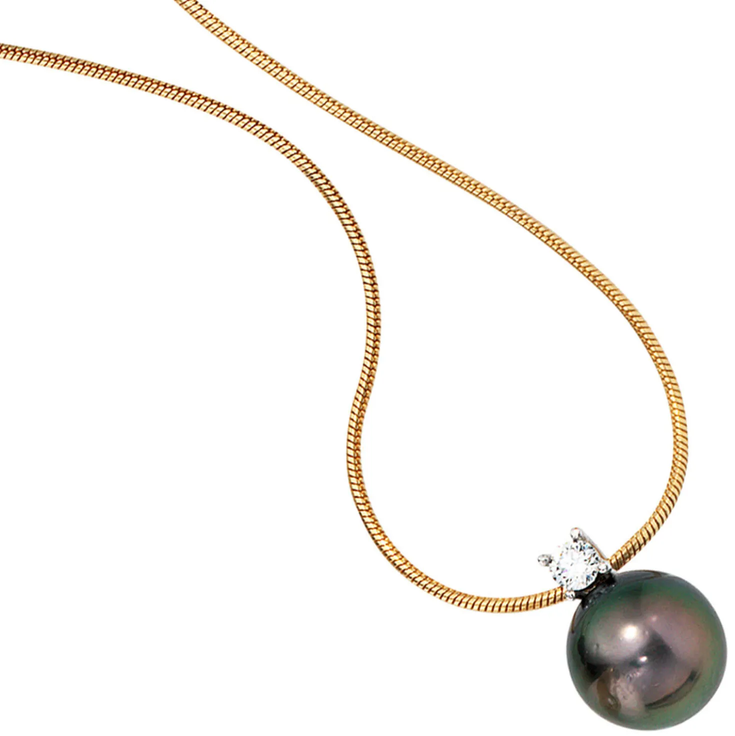 Anhänger mit Kette 42cm graue Tahiti-Perle & Diamant 0.08Ct & 585 Gold