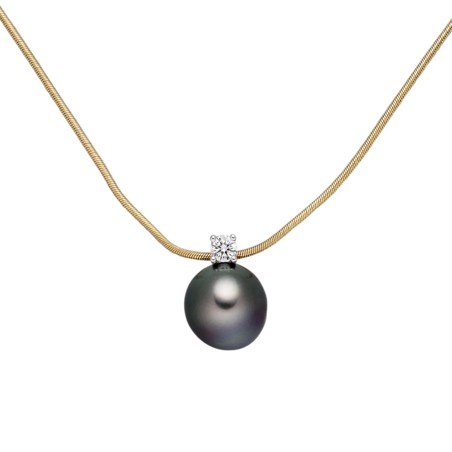 Anhänger mit Kette 42cm graue Tahiti-Perle & Diamant 0.08Ct & 585 Gold