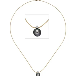 Anhänger mit Kette 42cm graue Tahiti-Perle & Diamant 0.08Ct & 585 Gold