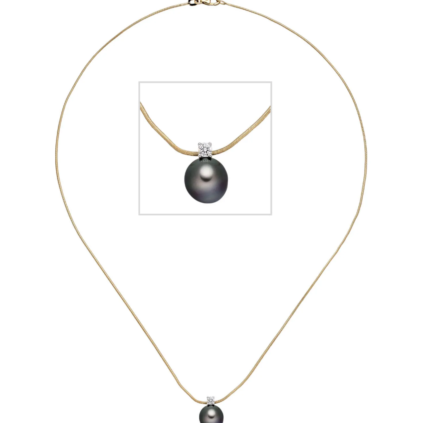 Anhänger mit Kette 42cm graue Tahiti-Perle & Diamant 0.08Ct & 585 Gold