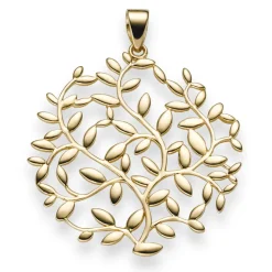 Anhänger mit Ranken Ornament Olivenzweig 34x28mm aus 585 Gold Gelbgold