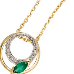 Anhänger mit Smaragd grün & 2 Diamanten 0.01Ct W/P1 Brillanten 585 Gold Gelbgold