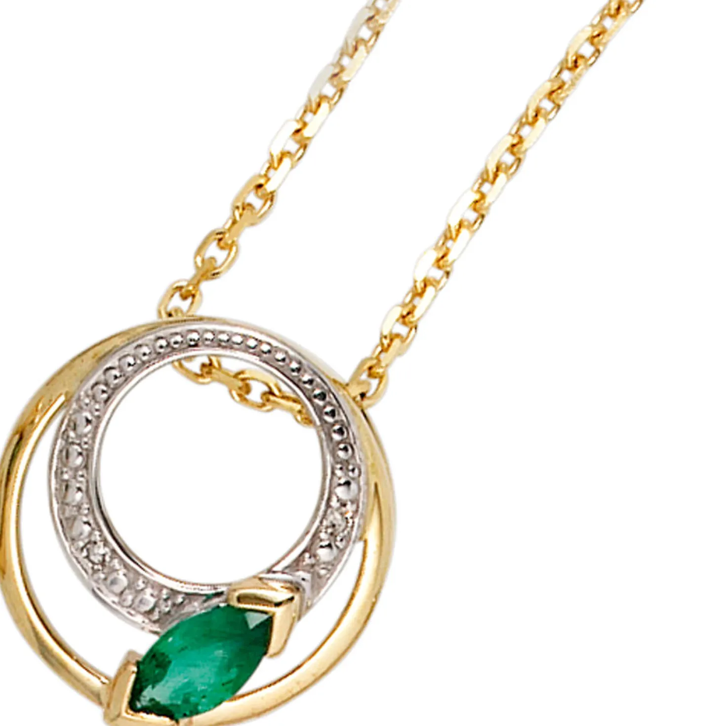 Anhänger mit Smaragd grün & 2 Diamanten 0.01Ct W/P1 Brillanten 585 Gold Gelbgold