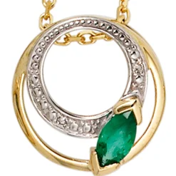 Anhänger mit Smaragd grün & 2 Diamanten 0.01Ct W/P1 Brillanten 585 Gold Gelbgold