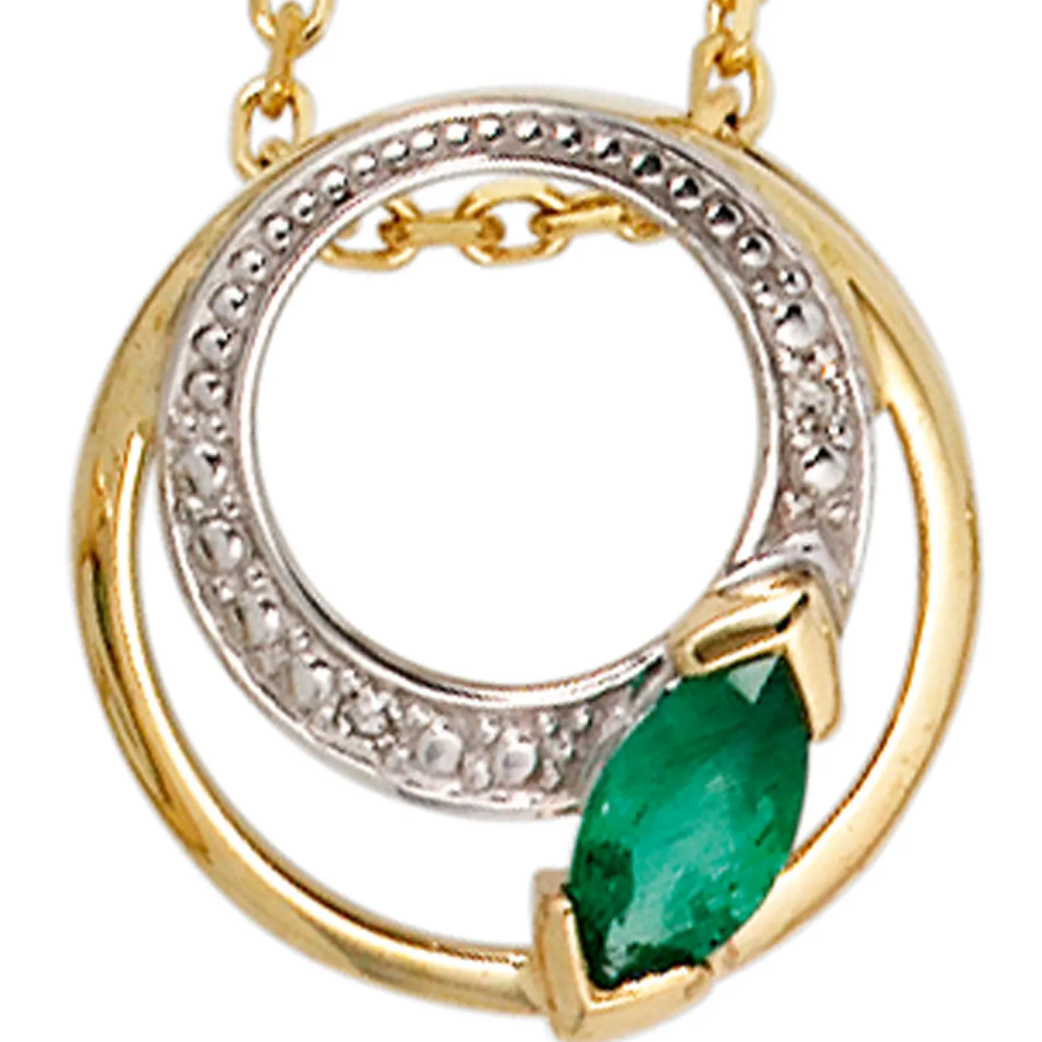 Anhänger mit Smaragd grün & 2 Diamanten 0.01Ct W/P1 Brillanten 585 Gold Gelbgold