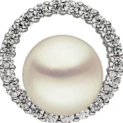 Anhänger mit Süßwasser Perle im Kreis & 22 Zirkonia weiß 925 Silber Ø 13,1mm