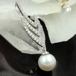 Anhänger mit Süßwasser Zuchtperle 8mm & Zirkonia weiß 925 Silber