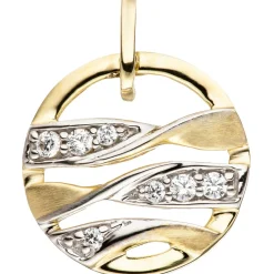 Anhänger mit Zirkonia 333 Gold Gelbgold bicolor matt rund Halsschmuck für Damen