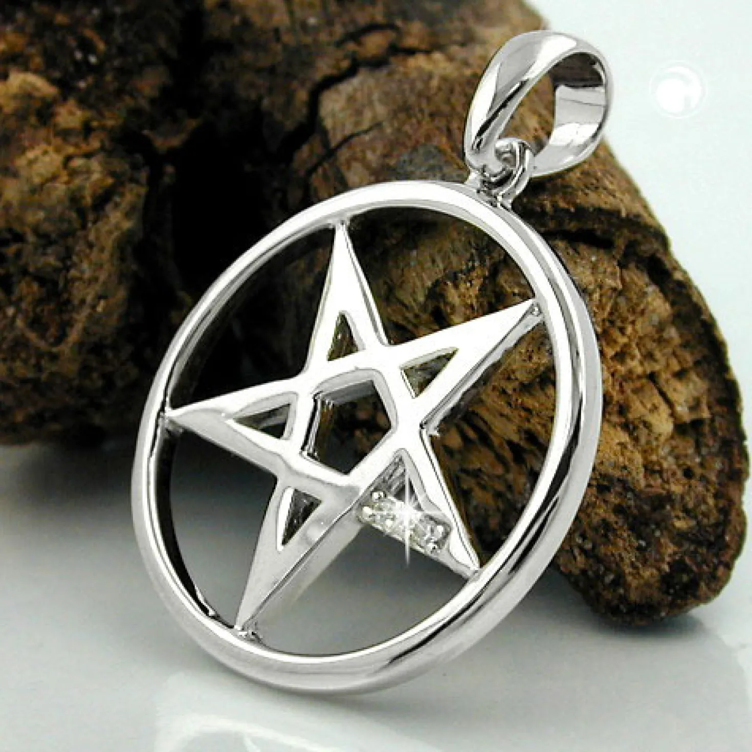 Anhänger 20mm Fünf-Stern im Kreis mit Zirkonia weiß 925 Silber Damen