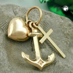 Anhänger 15mm Glaube Liebe Hoffnung aus 375 Gold Gelbgold Goldanhänger Unisex