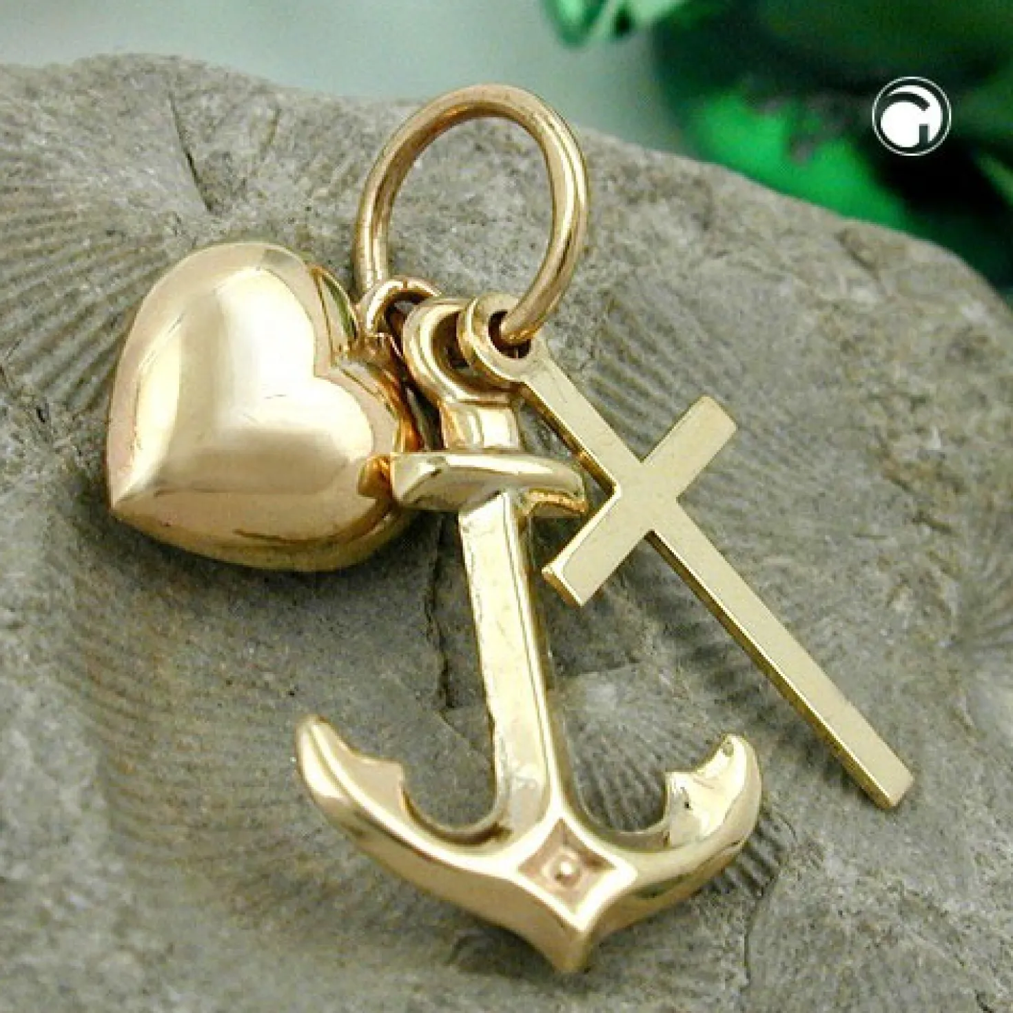 Anhänger 15mm Glaube Liebe Hoffnung aus 375 Gold Gelbgold Goldanhänger Unisex