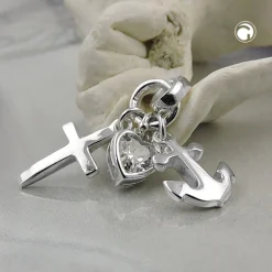 Anhänger 23mm Glaube-Liebe-Hoffnung Kreuz-Herz-Anker massiv 925 Silber