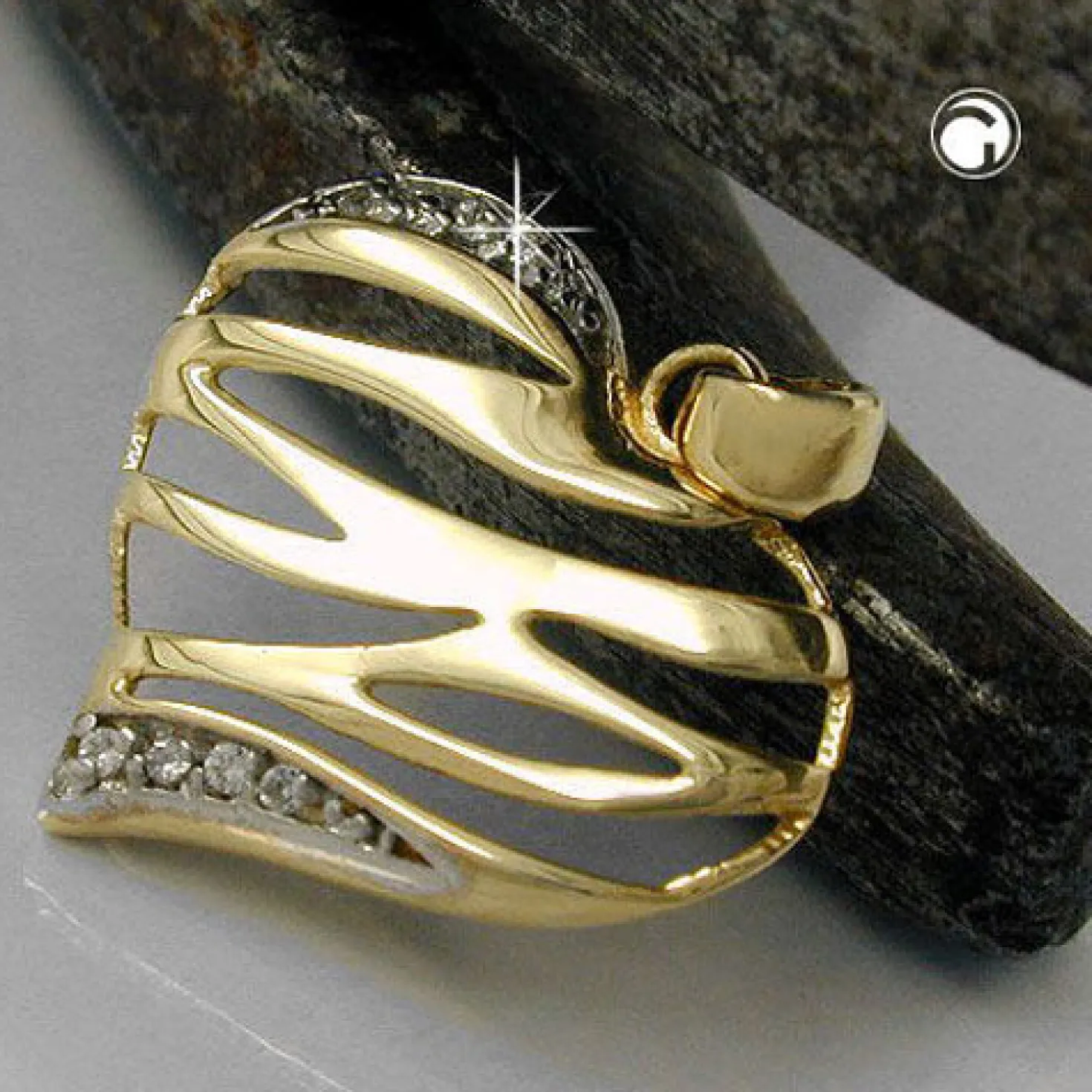 Anhänger 19mm Halsschmuck Herz mit weißen Zirkonia 375 Gold Gelbgold