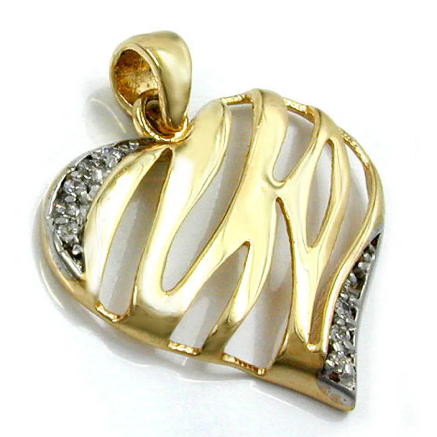 Anhänger 19mm Halsschmuck Herz mit weißen Zirkonia 375 Gold Gelbgold