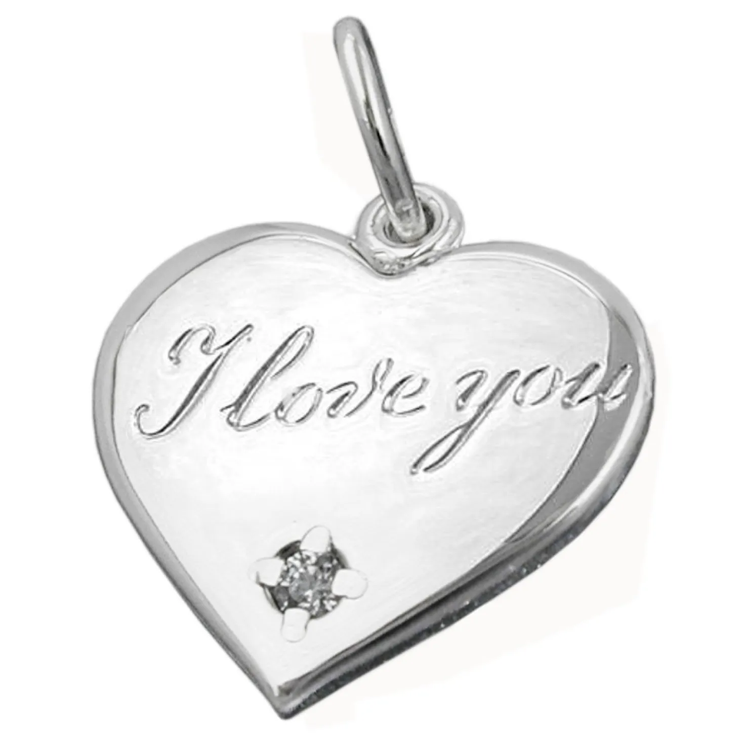 Anhänger 16mm Herz mit Zirkonia I Love You - Gravurplatte 925 Echt Silber