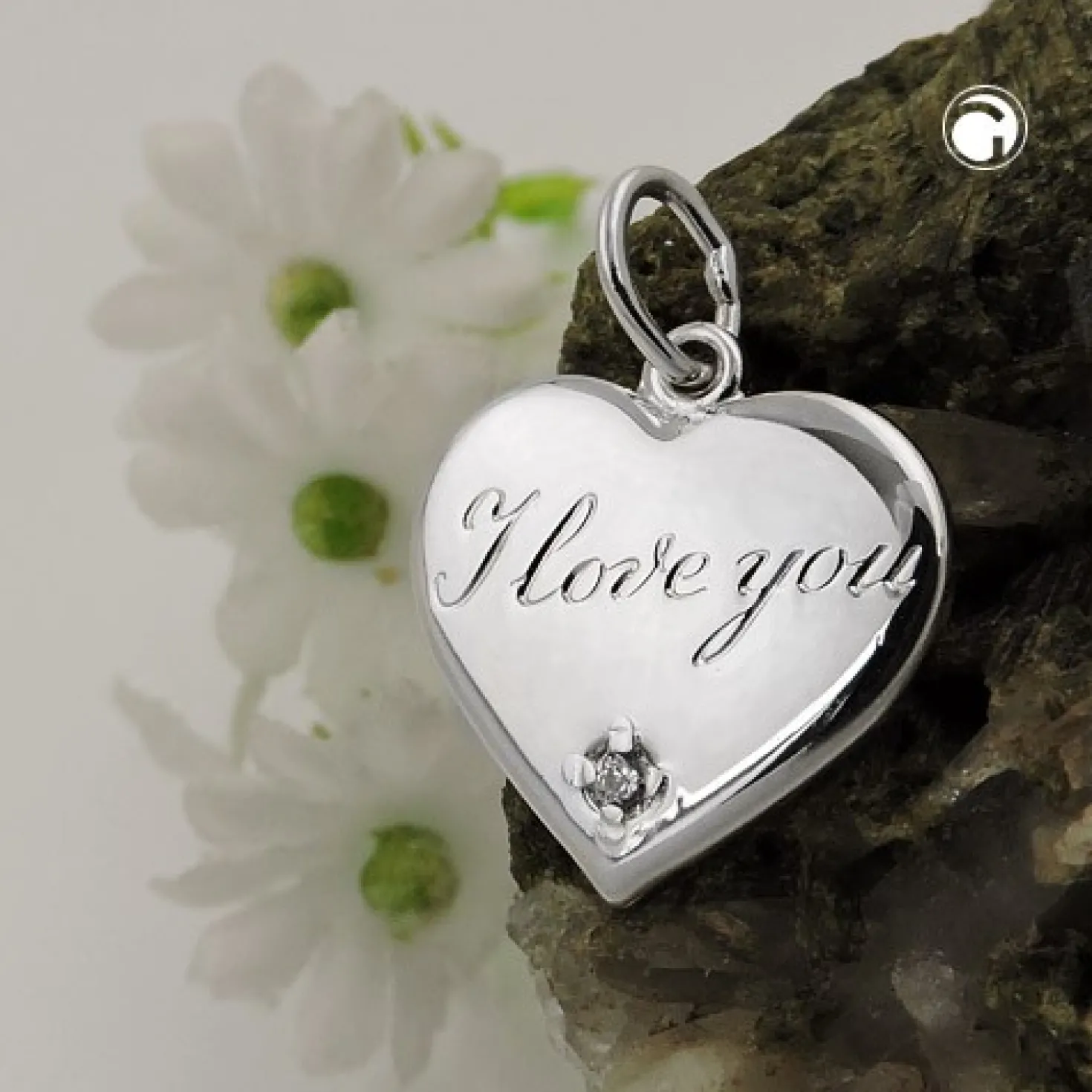 Anhänger 16mm Herz mit Zirkonia I Love You - Gravurplatte 925 Echt Silber
