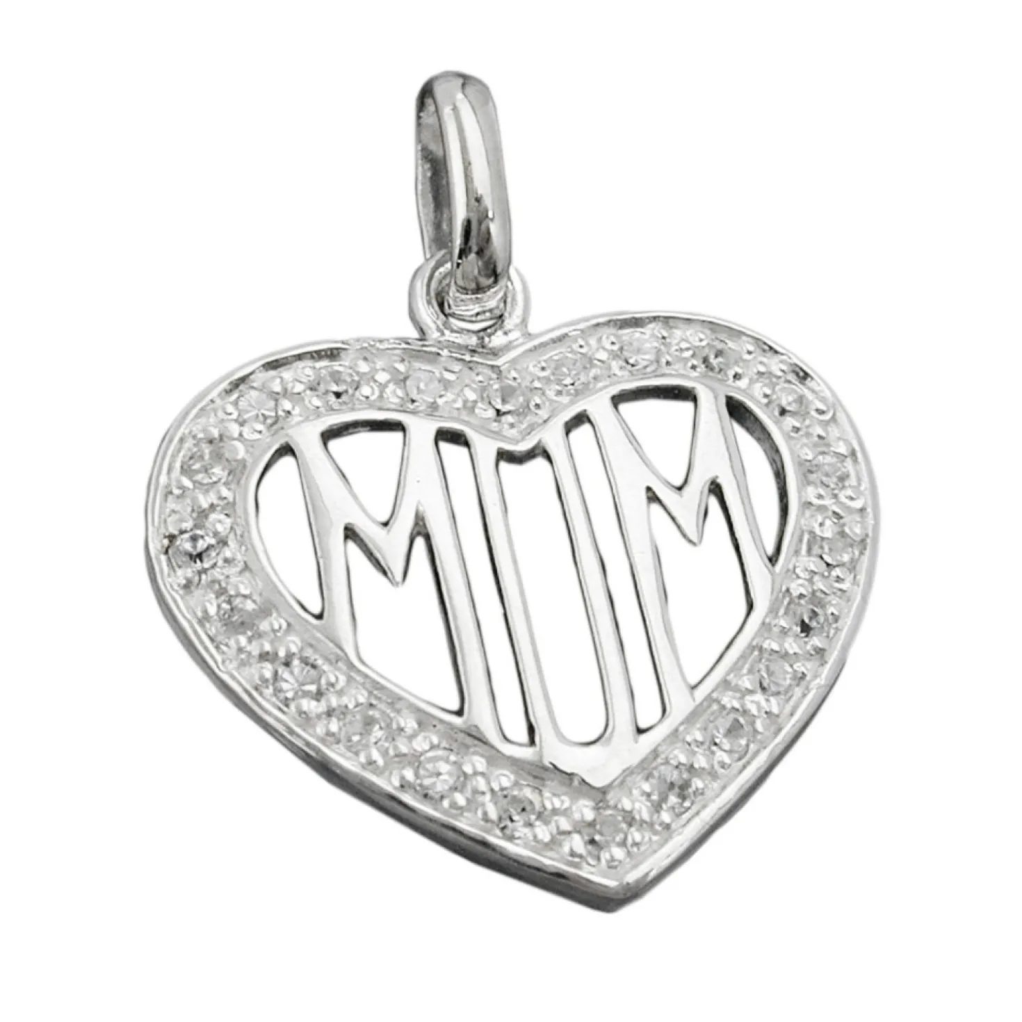 Anhänger 20mm Herz MOM Zirkonia 925 Silber Sterlingsilber Silberanhänger Damen