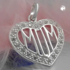 Anhänger 20mm Herz MOM Zirkonia 925 Silber Sterlingsilber Silberanhänger Damen
