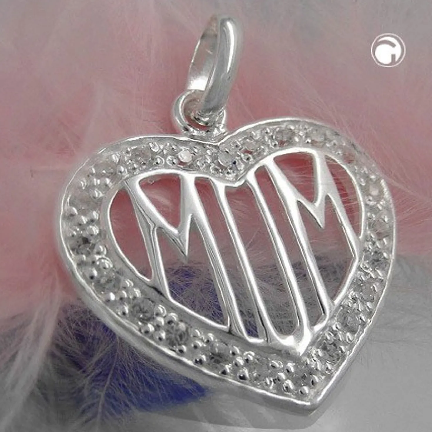 Anhänger 20mm Herz MOM Zirkonia 925 Silber Sterlingsilber Silberanhänger Damen