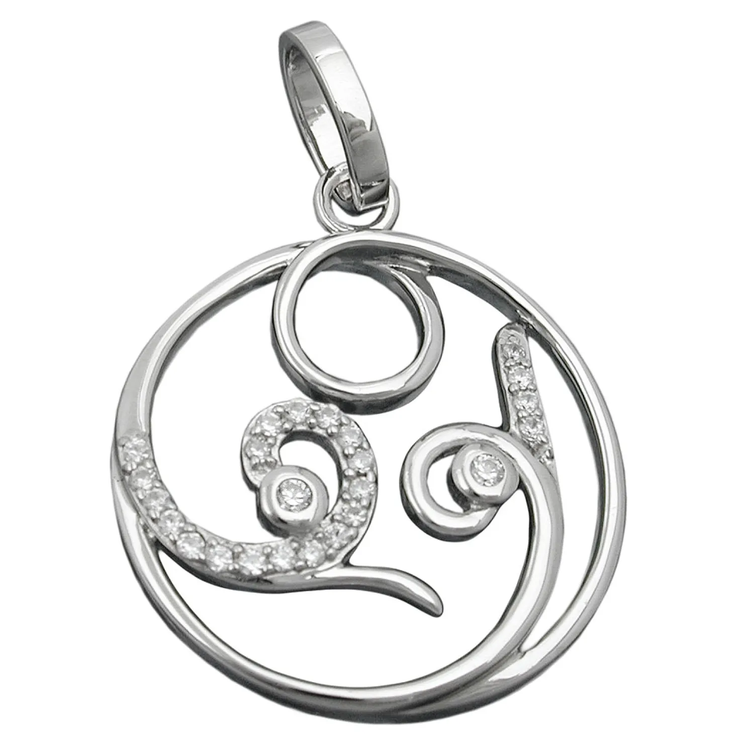 Anhänger 26mm Kreis mit Muster Zirkonia weiß 925 Silber Sterlingsilber Damen