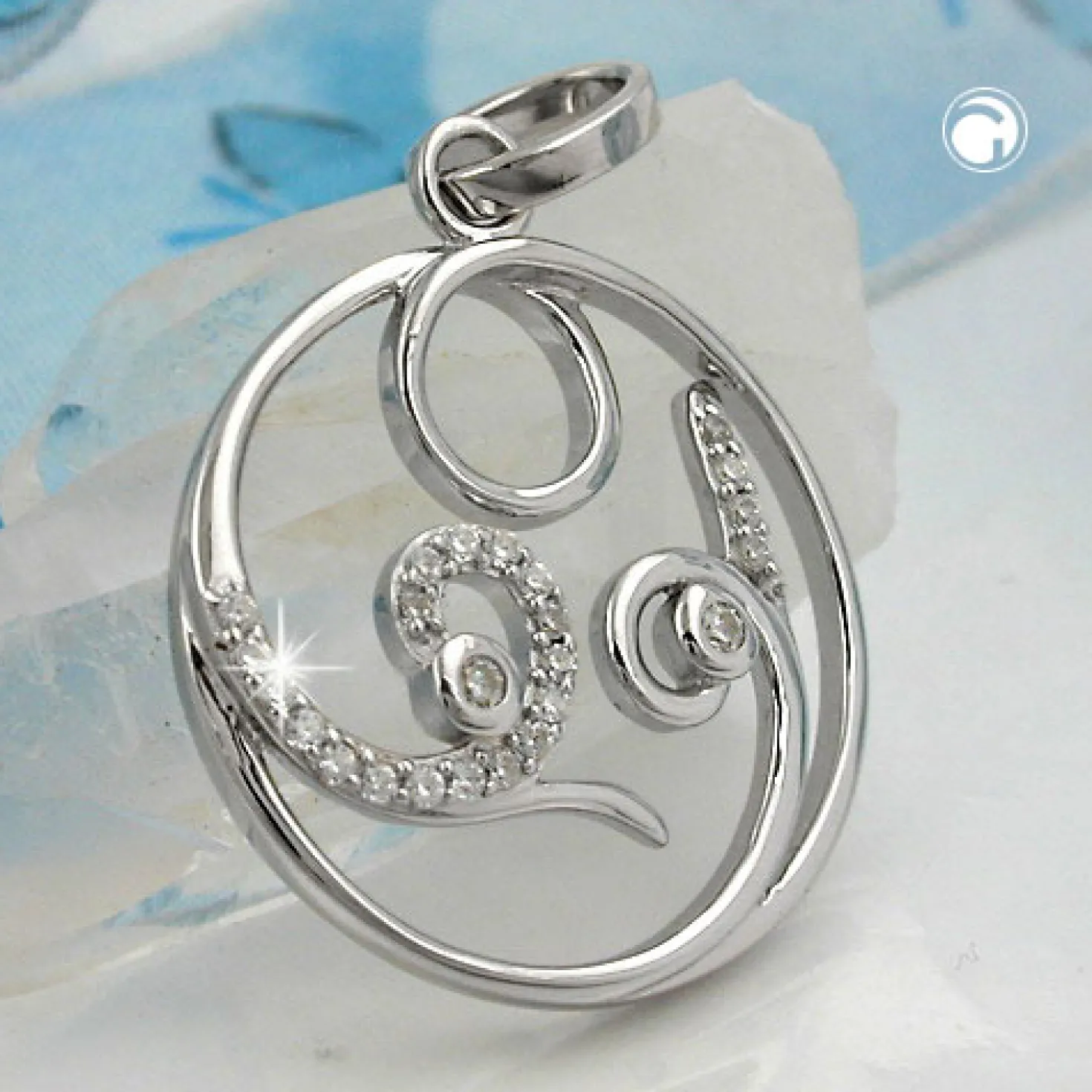 Anhänger 26mm Kreis mit Muster Zirkonia weiß 925 Silber Sterlingsilber Damen