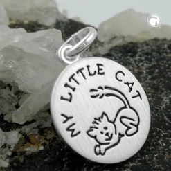 Anhänger 12mm Medaille Katze My Little Cat schwarz 925 Silber Kinder