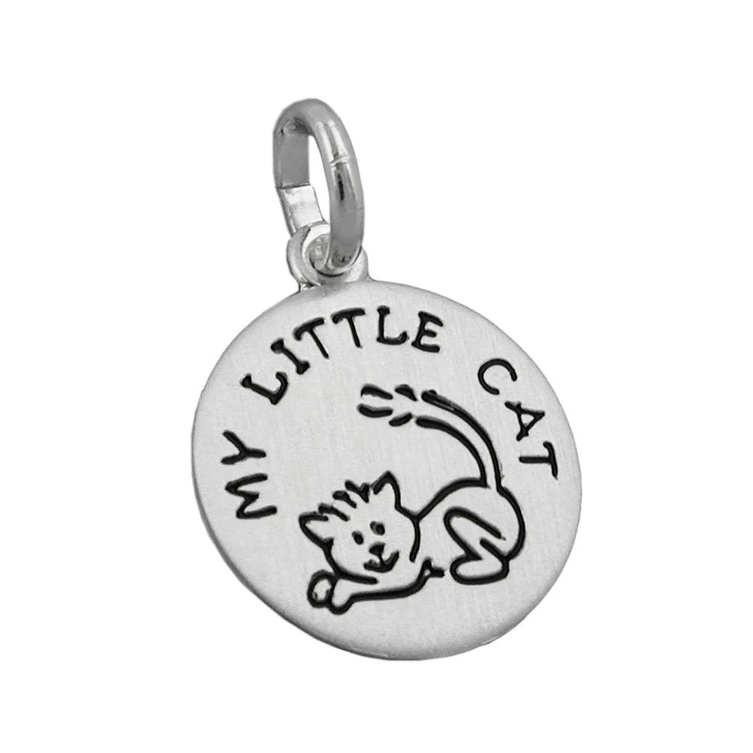 Anhänger 12mm Medaille Katze My Little Cat schwarz 925 Silber Kinder