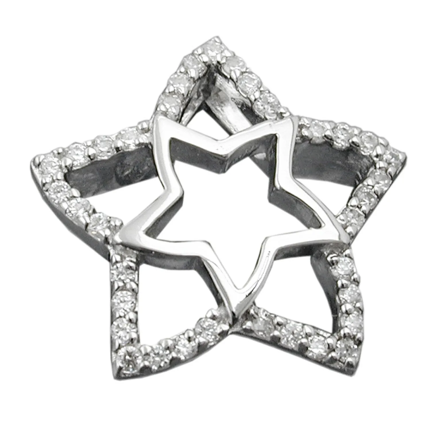 Anhänger 17mm Stern im Stern mit Zirkonia besetzt 925 Silber rhodiniert Damen