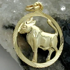 Anhänger 15mm Sternzeichen Stier aus 375 Gold Gelbgold Goldanhänger