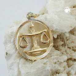 Anhänger 15mm Sternzeichen Waage aus 375 Gold Gelbgold Goldanhänger