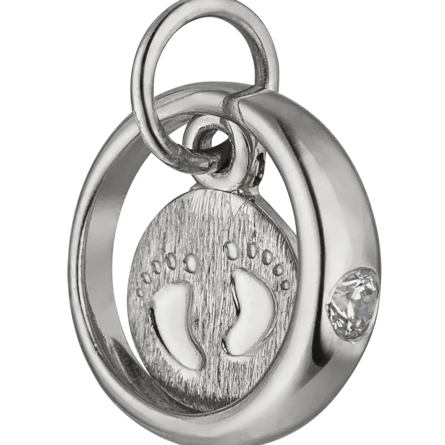 Anhänger 2,7mm Taufring Füße Babyfüße mit Zirkonia 925 Silber teilmattiert