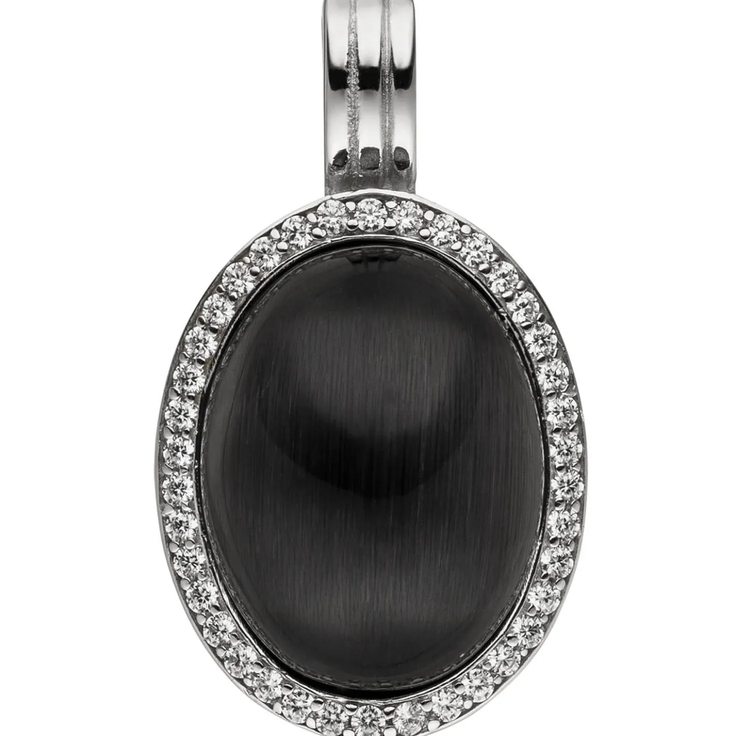 Anhänger Mondstein-Imitation schwarz mit Wölbung 38 Zirkonia 925 Silber