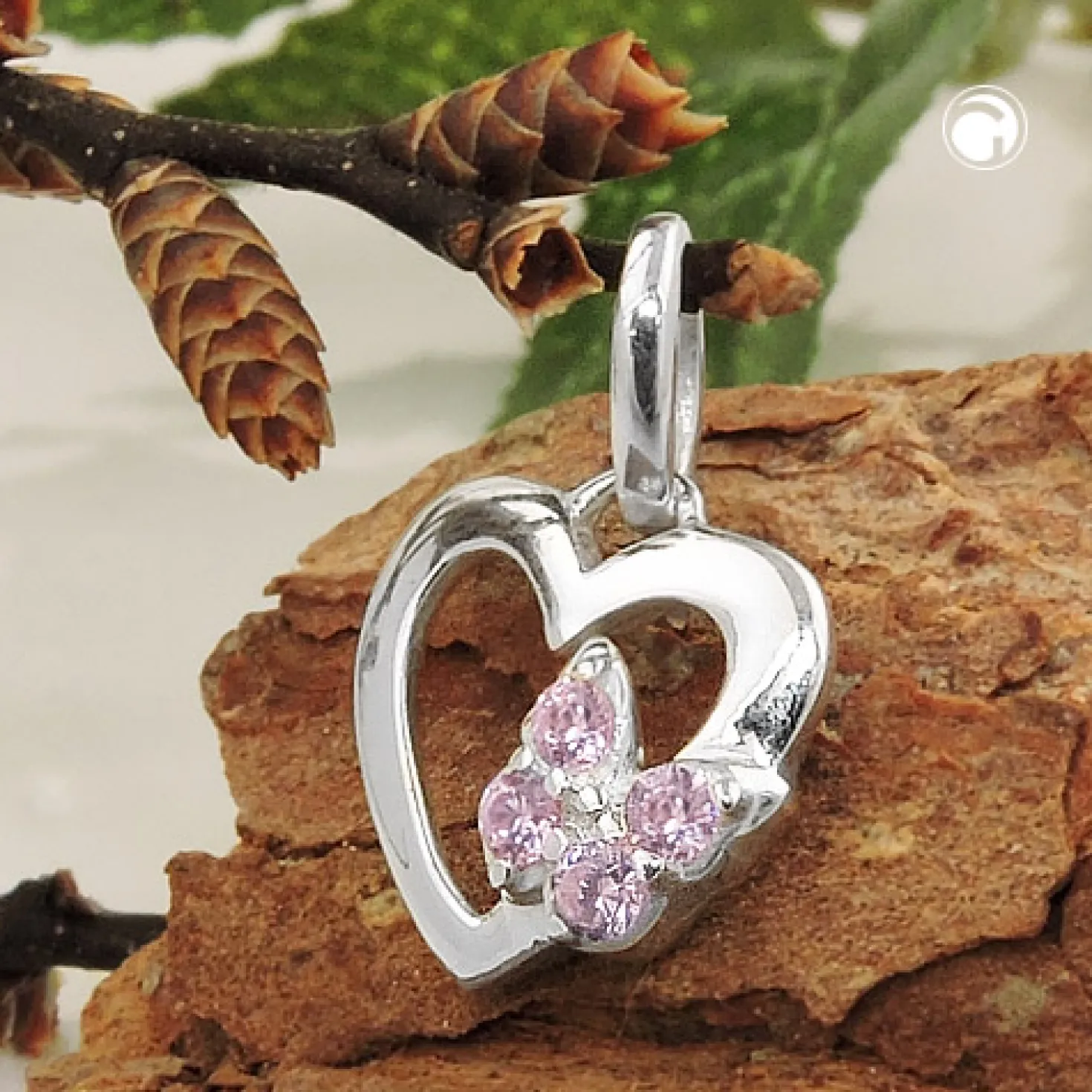 Anhänger offenes Herz Herzchen mit Schmetterling am Rand Zirkonia 925 Silber
