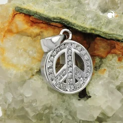 Anhänger Peace-Zeichen mit Zirkonia 14,5x12x3mm aus 925 Silber rhodiniert
