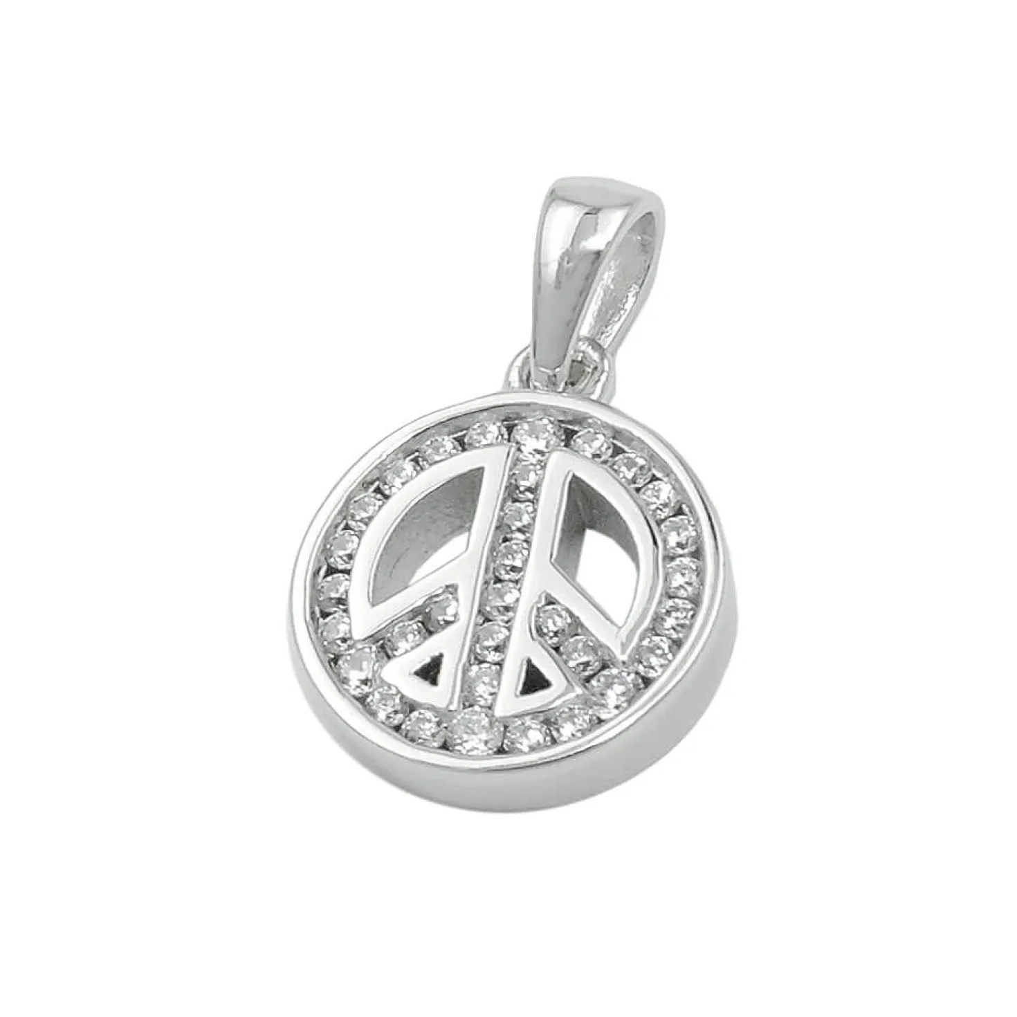 Anhänger Peace-Zeichen mit Zirkonia 14,5x12x3mm aus 925 Silber rhodiniert