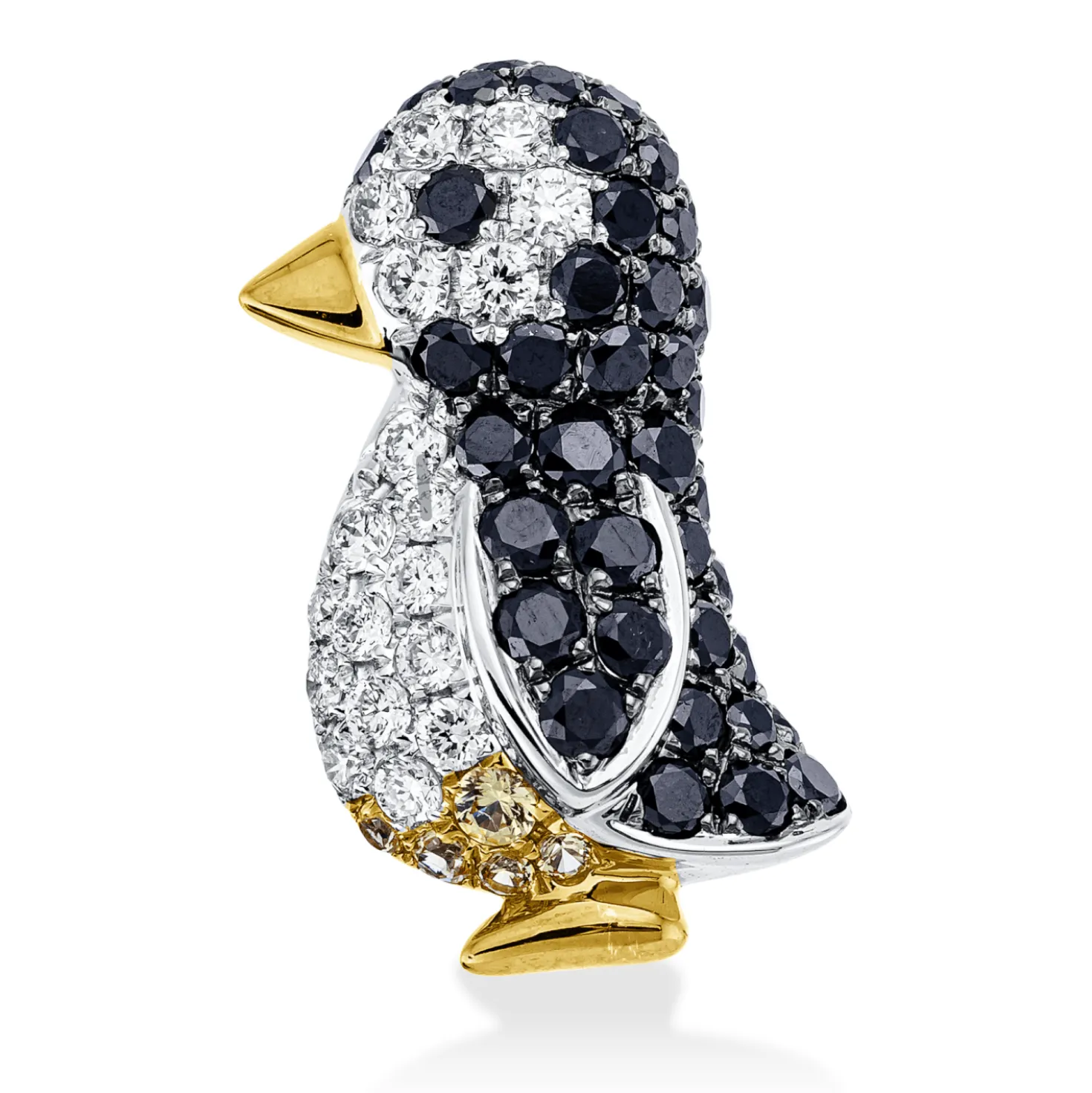 Anhänger Pinguin aus 750 Gold gelb/weiß 5 Saphire 0,05ct gelb 59 Diamanten 0,78ct