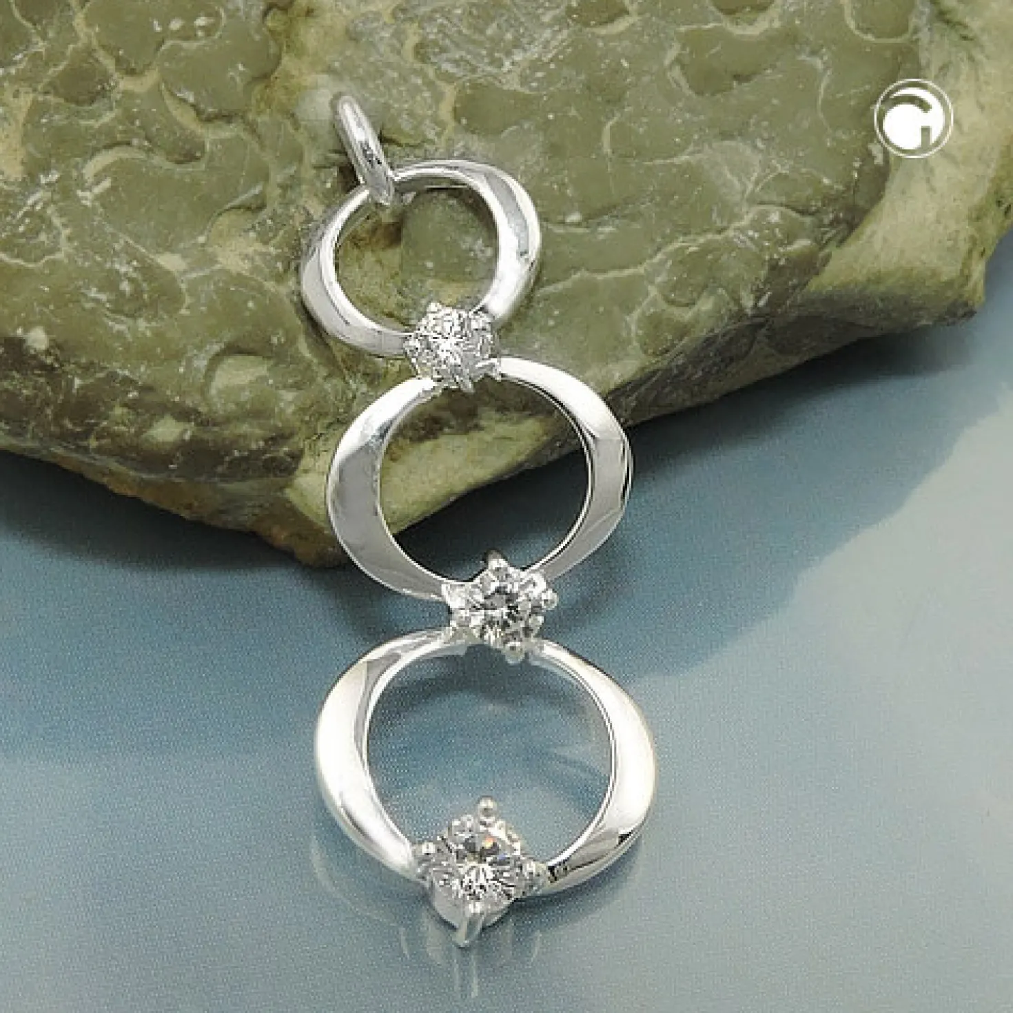 Anhänger 3 Ringe übereinander 32x13mm Zirkonia 925 Silber Halsschmuck