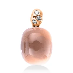 Anhänger 750 Rotgold Rosenquarz 6,25ct rosé 3 Brillanten 0,05ct TW-SI 17,1x9,8mm