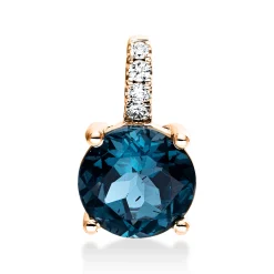 Anhänger 750 Rotgold Topas 2,21ct London Blue 4 Brillanten 0,06ct TW-SI 13,8x8mm