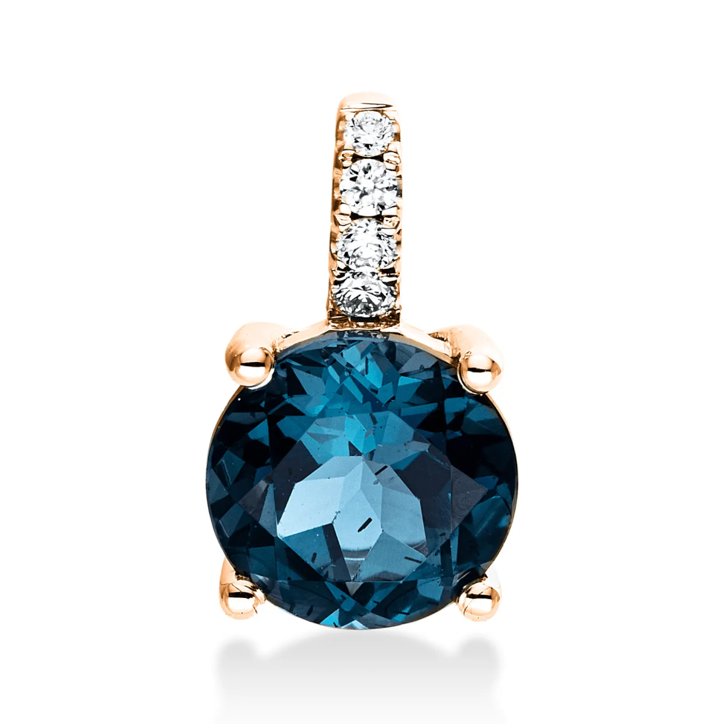 Anhänger 750 Rotgold Topas 2,21ct London Blue 4 Brillanten 0,06ct TW-SI 13,8x8mm