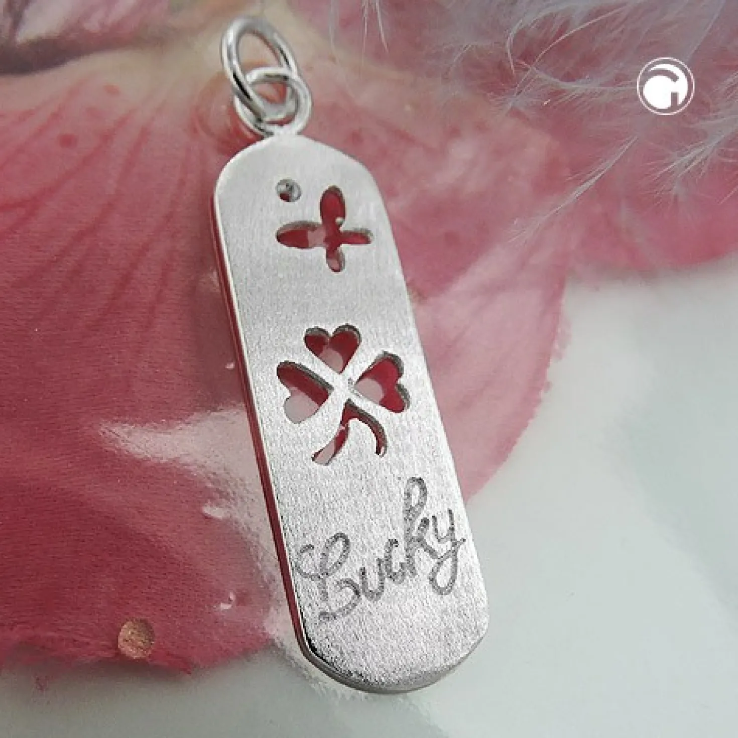 Anhänger Schild Kleeblatt Lucky Schmetterling 925 Silber Glückszeichen