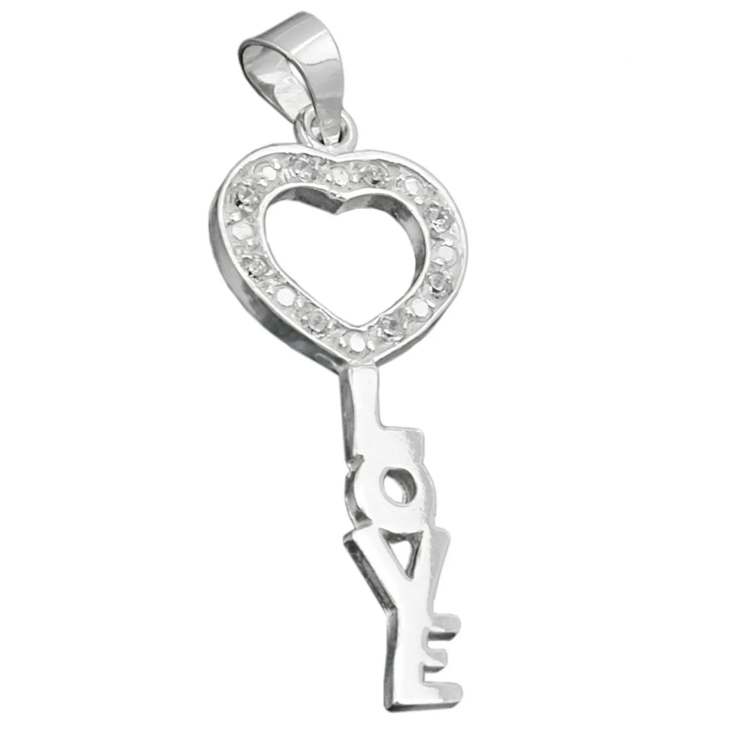Anhänger Schlüssel Love mit Zirkonia, 925 Echt Silber, Damen, 28x12mm