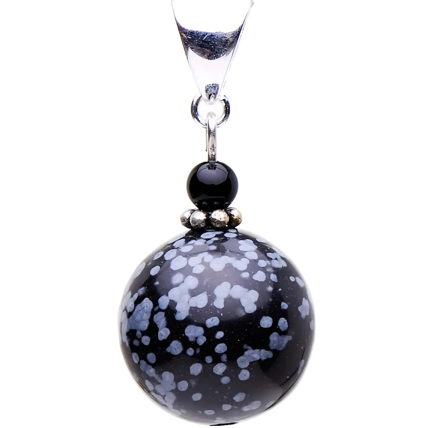 Anhänger, Schneeflockenobsidian & Onyx, 925 Silber, grau-schwarz gefleckt