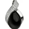 Anhänger schwarzer Onyx in Tropfenform Öse Möbius Blatt Zirkonia 925 Silber