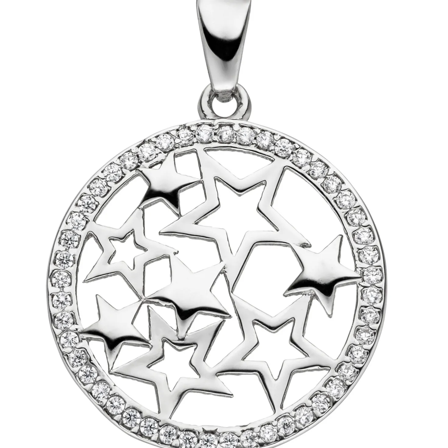 Anhänger Sternchen im Kreis Stern Silhouette mit Zirkonia 925 Silber Halsschmuck