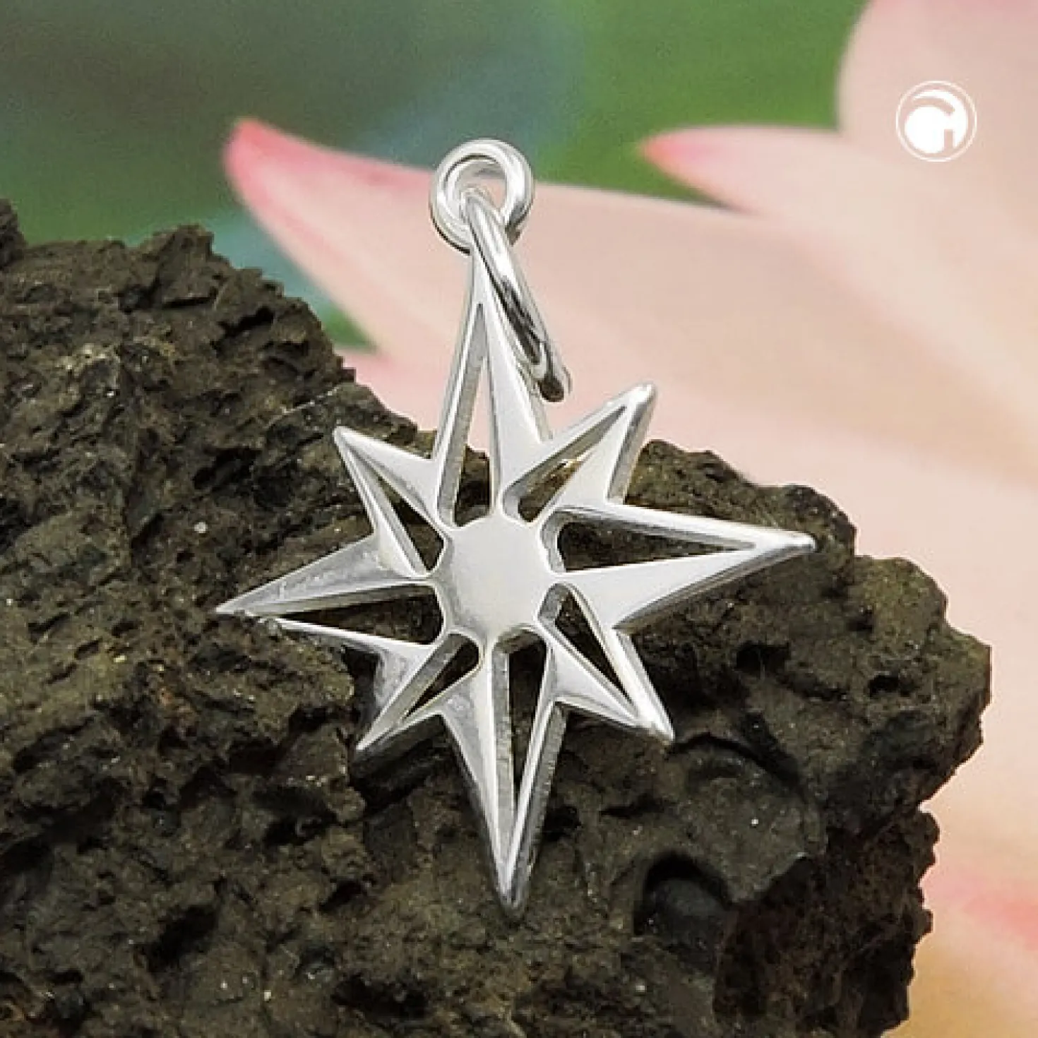 Anhänger Stern Windrose 14mm aus 925 Silber glänzend schlicht