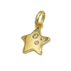 Anhänger Stern 10x10mm glänzend mit 3 Zirkonia 9Kt 375 Gold Gelbgold